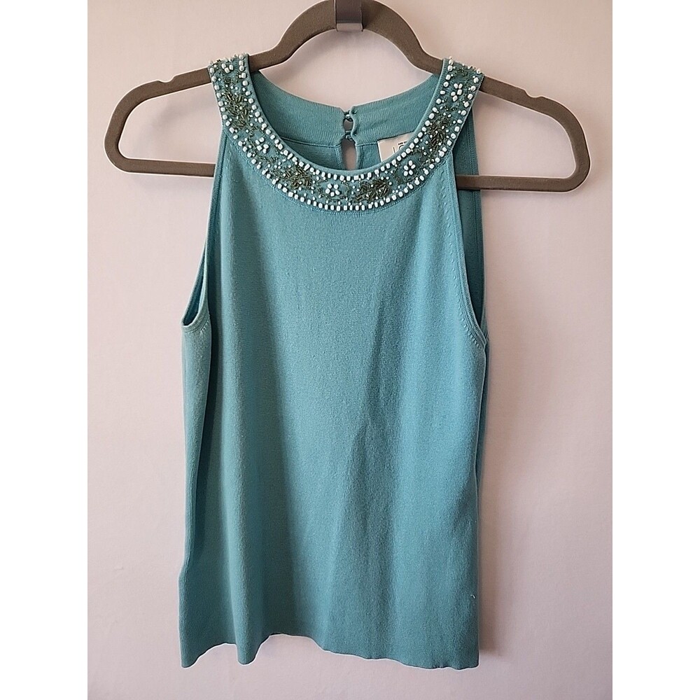 Ann Taylor Loft Sweater Sleeveless Beaded Size S 100% Cotton